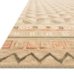 LOLOI PRITI 08 HOOKED WOOL RUG: KHAKI, RUST