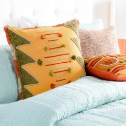 SURYA Pillows + Decor RASTA EMBROIDERED FRINGE PILLOW