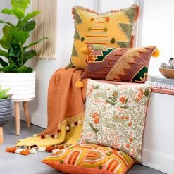 SURYA Pillows + Decor RASTA EMBROIDERED FRINGE PILLOW