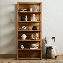 FOUR HANDS REEDED NATURAL ACACIA BOOKSHELF Furniture