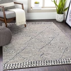 SURYA RAYME INDOOR-OUTDOOR RUG: GREY + CHARCOAL