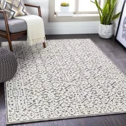 SURYA RHIAN INDOOR-OUTDOOR RUG: GREY + WHITE