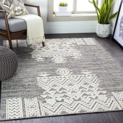 SURYA RAYMIE INDOOR-OUTDOOR RUG: GREY + WHITE