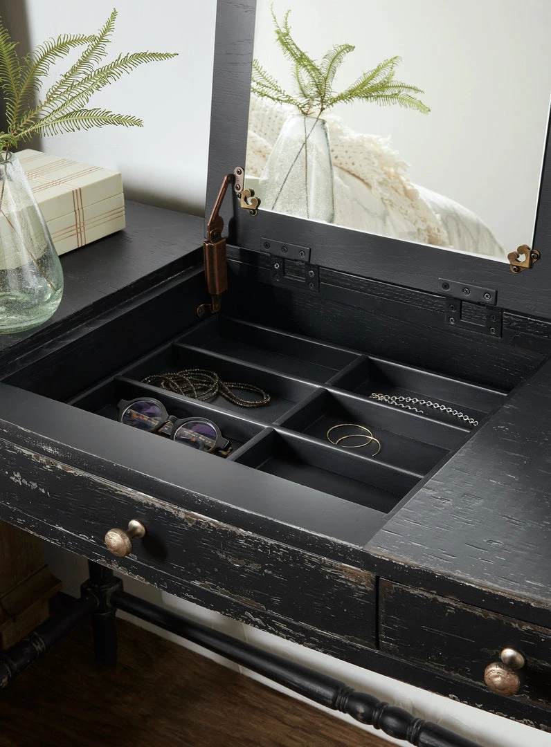 HOOKER RIFLESSO ANTIQUE BLACK VANITY DESK 5 HOOKER RIFLESSO ANTIQUE BLACK VANITY DESK