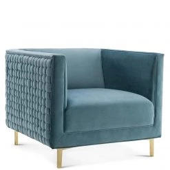 TOV RIGBY SEA BLUE VELVET WOVEN BACK CHAIR