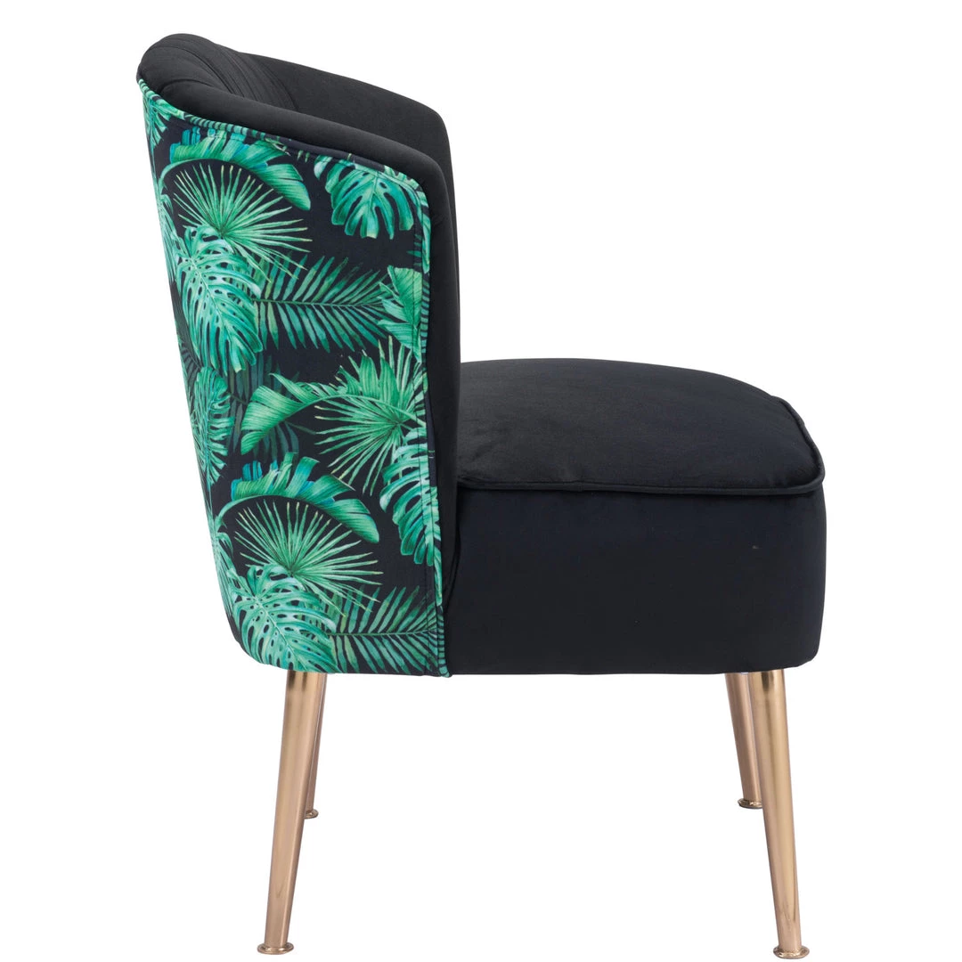 ZUO RIO PALM PRINT VELVET CHAIR: BLACK 2 ZUO RIO PALM PRINT VELVET CHAIR: BLACK