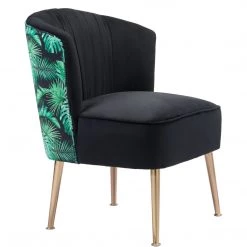 ZUO RIO PALM PRINT VELVET CHAIR: BLACK