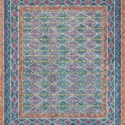 LOLOI PRITI 01 HOOKED WOOL RUG: TEAL, FIESTA