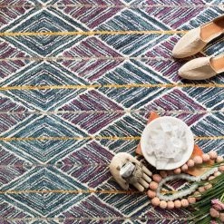 LOLOI PRITI 01 HOOKED WOOL RUG: TEAL, FIESTA