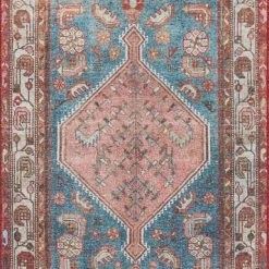 LOLOI ROSHAN VINTAGE PRINT FLAT RUG: MARINE BLUE, CLAY