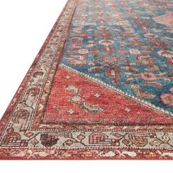 LOLOI ROSHAN VINTAGE PRINT FLAT RUG: MARINE BLUE, CLAY