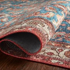 LOLOI ROSHAN VINTAGE PRINT FLAT RUG: MARINE BLUE, CLAY