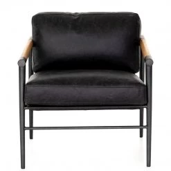 FOUR HANDS ROWEN VINTAGE BLACK LEATHER ARM CHAIR Furniture