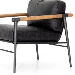 FOUR HANDS ROWEN VINTAGE BLACK LEATHER ARM CHAIR Furniture