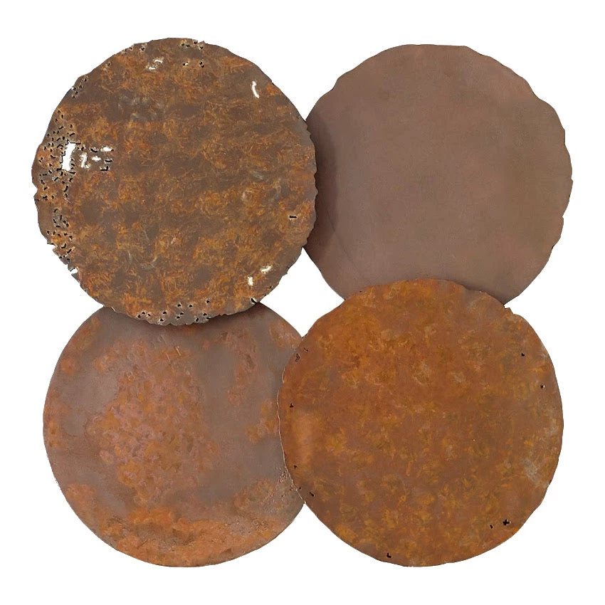 PHILLIPS COLLECTION RUST CAST OIL DRUM WALL DISCS | SET OF 4 1 PHILLIPS COLLECTION RUST CAST OIL DRUM WALL DISCS | SET OF 4