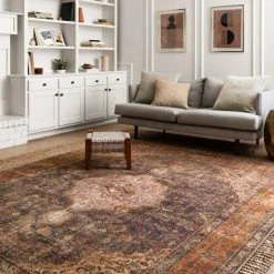 LOLOI FREIDA VINTAGE RUG: PLUM, BURNT ORANGE