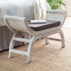 SURYA Furniture RUSTIC WHITE CRESCENT BENCH