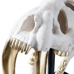 PHILLIPS COLLECTION SABER TOOTH SKULL SCULPTURE: WHITE, GOLD