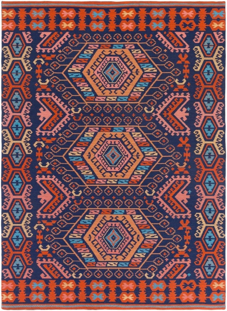 SURYA KASHVI OUTDOOR KILIM: NAVY, POPPY Rug 1 SURYA KASHVI OUTDOOR KILIM: NAVY, POPPY Rug