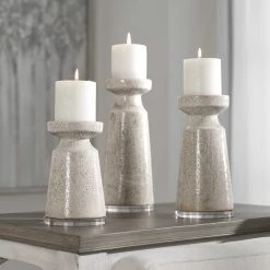 UTTERMOST SANDED CERAMIC CANDLE HOLDERS | SET OF 3