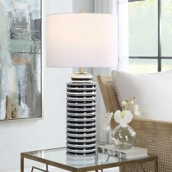SALT Lighting SAYLOR WHITE & NAVY STRIPED CERAMIC TABLE LAMP