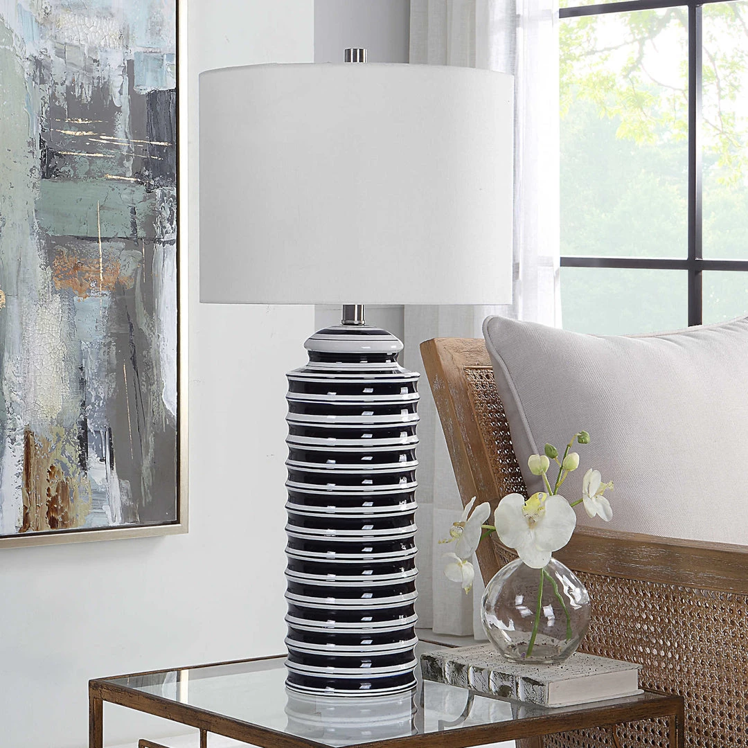 SALT Lighting SAYLOR WHITE & NAVY STRIPED CERAMIC TABLE LAMP 4 SALT Lighting SAYLOR WHITE & NAVY STRIPED CERAMIC TABLE LAMP