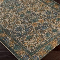 SURYA ANJA PRINTED JUTE RUG: NAVY, SAFFRON 5 SURYA ANJA PRINTED JUTE RUG: NAVY, SAFFRON