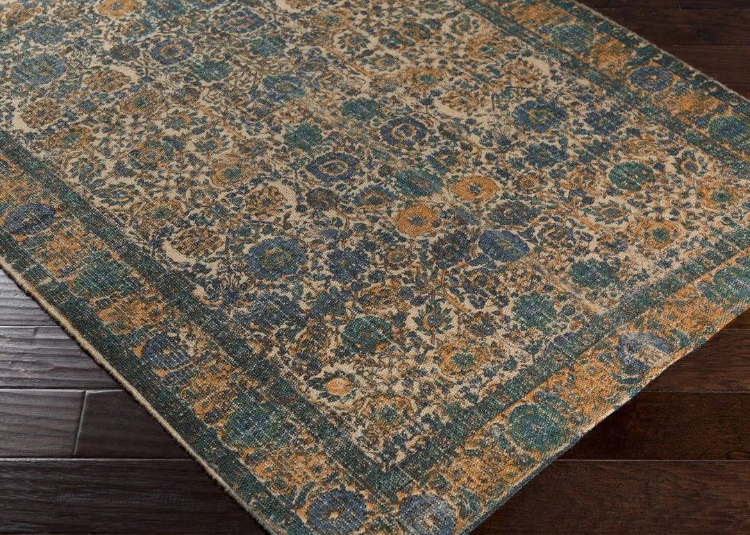 SURYA ANJA PRINTED JUTE RUG: NAVY, SAFFRON 3 SURYA ANJA PRINTED JUTE RUG: NAVY, SAFFRON