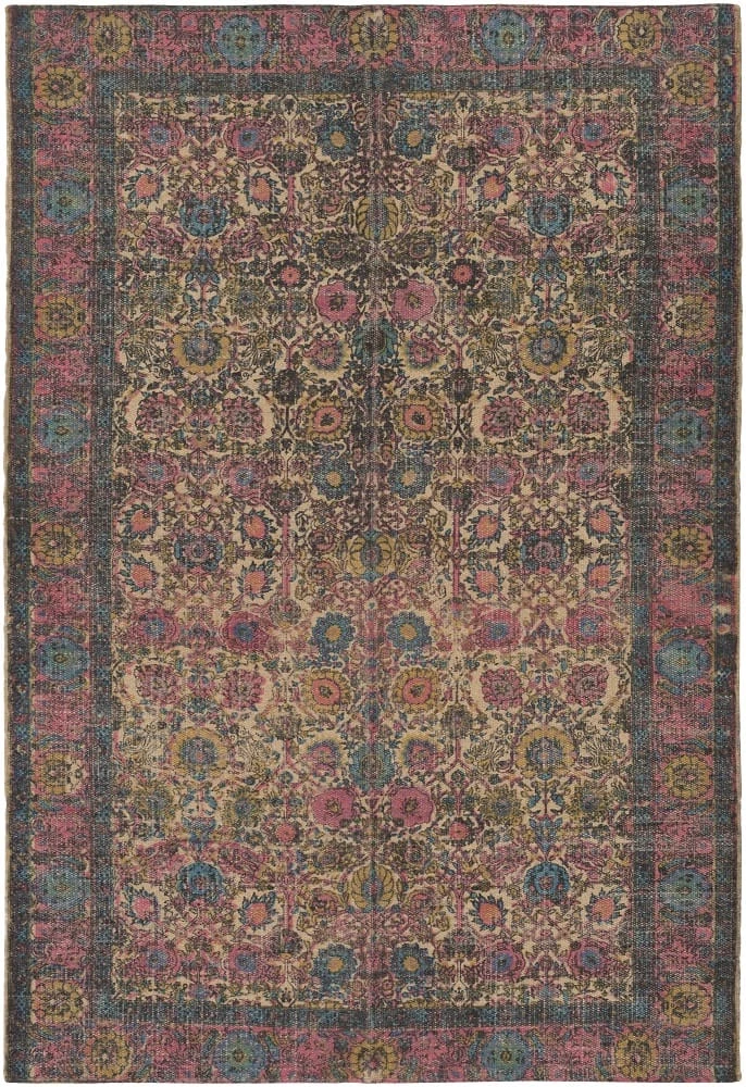 SURYA ANJA PRINTED JUTE RUG: PINK MULTI 1 SURYA ANJA PRINTED JUTE RUG: PINK MULTI