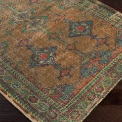 SURYA AMRA PRINTED JUTE RUG: EMERALD, ORANGE