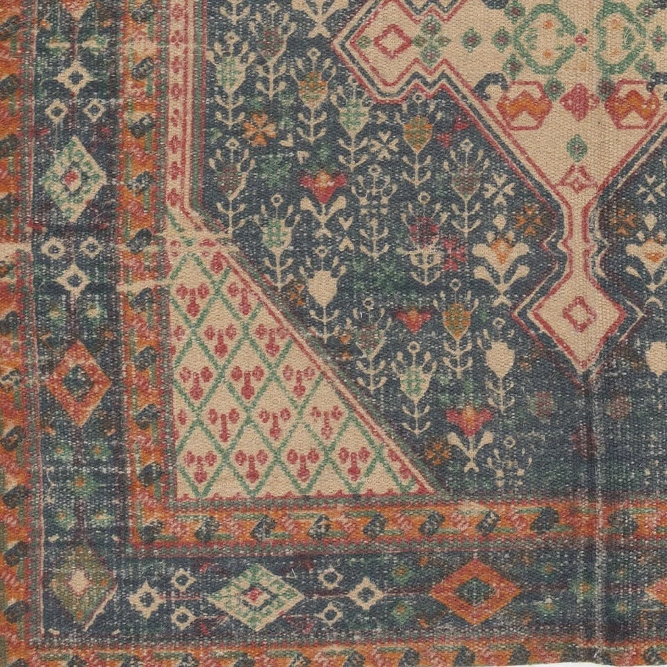 SURYA AMEL PRINTED JUTE RUG: NAVY, ORANGE 2 SURYA AMEL PRINTED JUTE RUG: NAVY, ORANGE