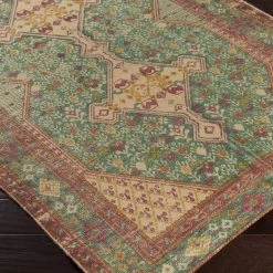 SURYA AMEL PRINTED JUTE RUG: EMERALD, ORANGE