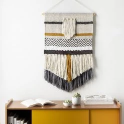 SURYA SAHASA GREY + MUSTARD WALL TAPESTRY Wall Sculptures + Decor