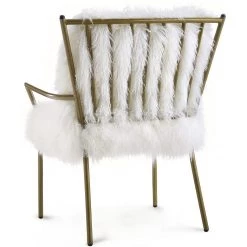 TOV Chairs SHERPA SHAG CHAIR: WHITE ON BRASS BASE