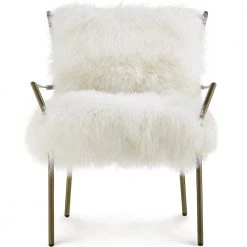 TOV Chairs SHERPA SHAG CHAIR: WHITE ON BRASS BASE