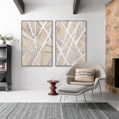 L ART "SILVER PATHS I" NATURAL CANVAS HAND PAINTING Wall Art