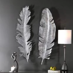 UTTERMOST SILVER SPARROW FEATHERS WALL DECOR | SET OF 2