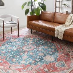 LOLOI ELLIE VINTAGE PRINT RUG: BRICK, OCEAN
