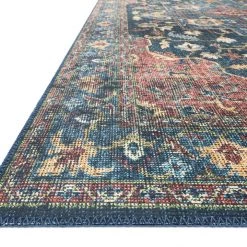 LOLOI EMILIO VINTAGE PRINT RUG: DENIM, BRICK MULTI