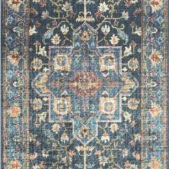 LOLOI EMILIO VINTAGE PRINT RUG: DENIM, BRICK MULTI
