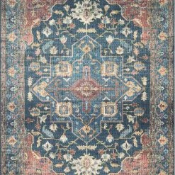 LOLOI EMILIO VINTAGE PRINT RUG: DENIM, BRICK MULTI