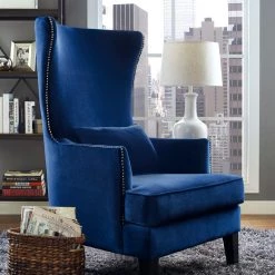 TOV SOPHIA NAVY VELVET WING CHAIR