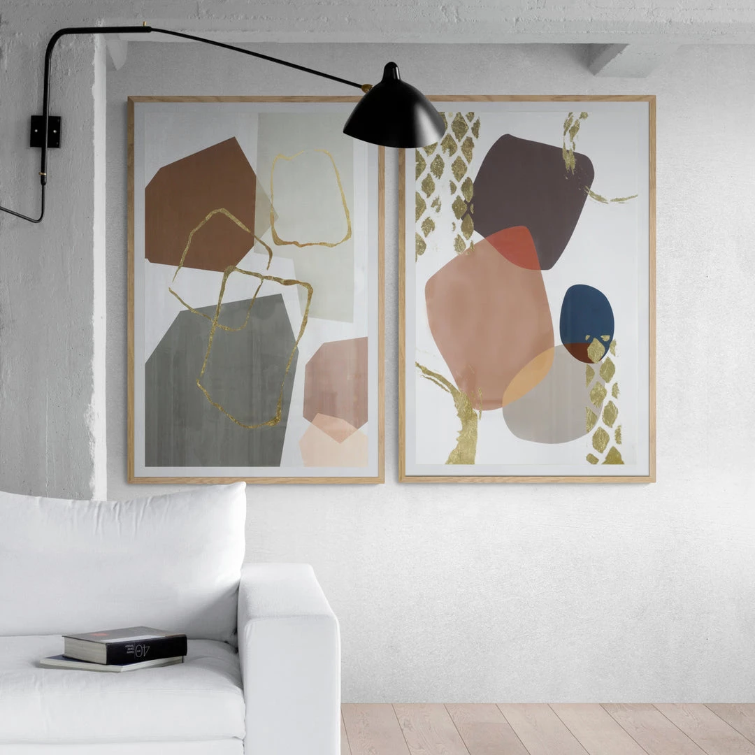 MOES "SPECULATE" GOLD EMBELLISHED GLASS FRAMED ABSTRACT PRINT 3 MOES "SPECULATE" GOLD EMBELLISHED GLASS FRAMED ABSTRACT PRINT