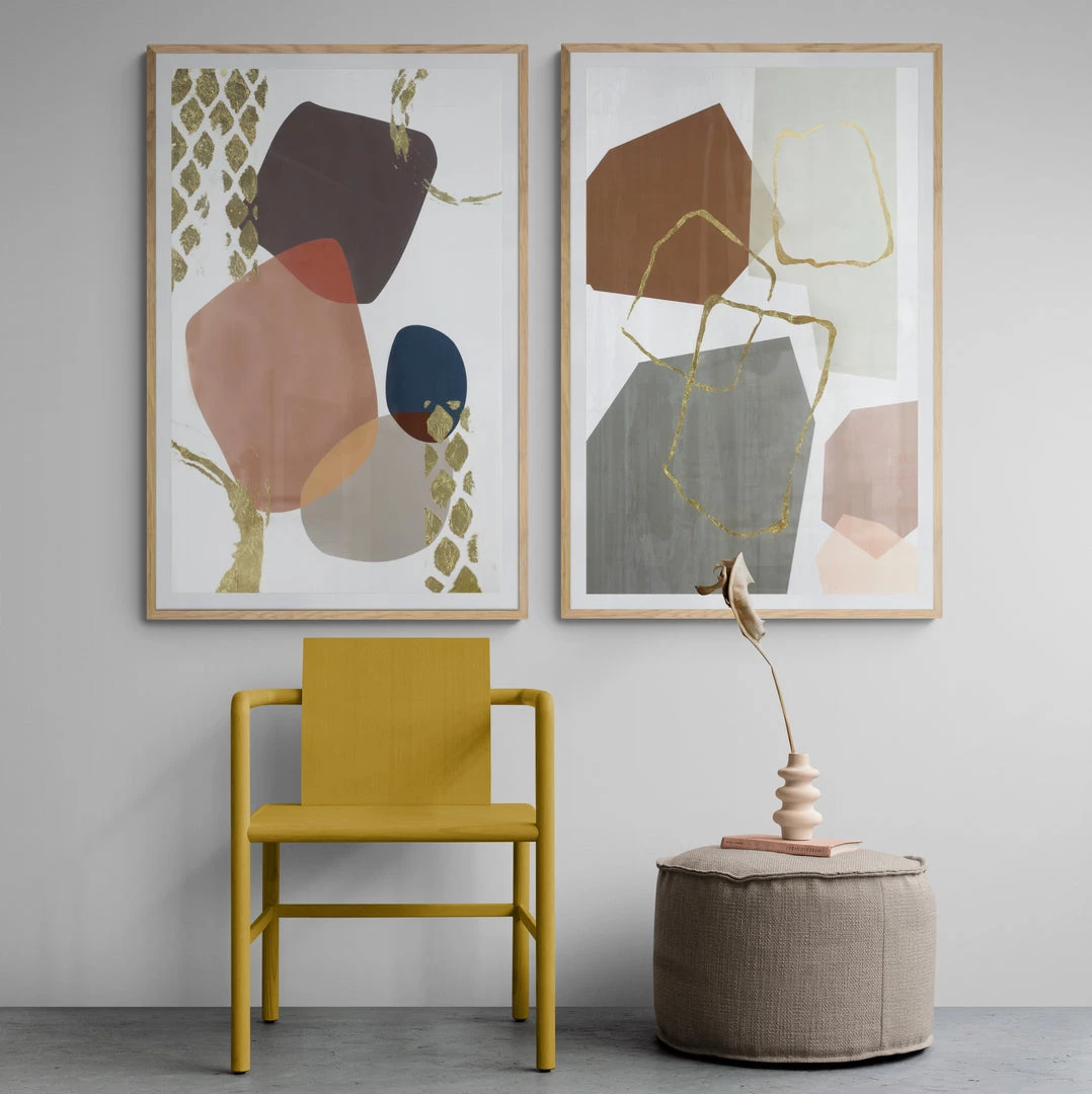 MOES "SPECULATE" GOLD EMBELLISHED GLASS FRAMED ABSTRACT PRINT 2 MOES "SPECULATE" GOLD EMBELLISHED GLASS FRAMED ABSTRACT PRINT