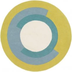 SURYA SPINNER ROUND WOOL RUG: LIME, AQUA