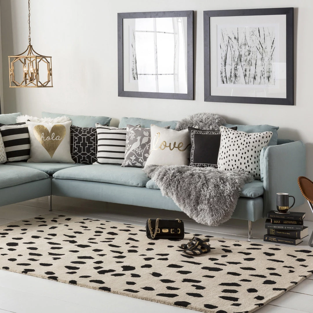 SURYA TREND SPOTTING WOOL RUG: BEIGE, BLACK 2 SURYA TREND SPOTTING WOOL RUG: BEIGE, BLACK