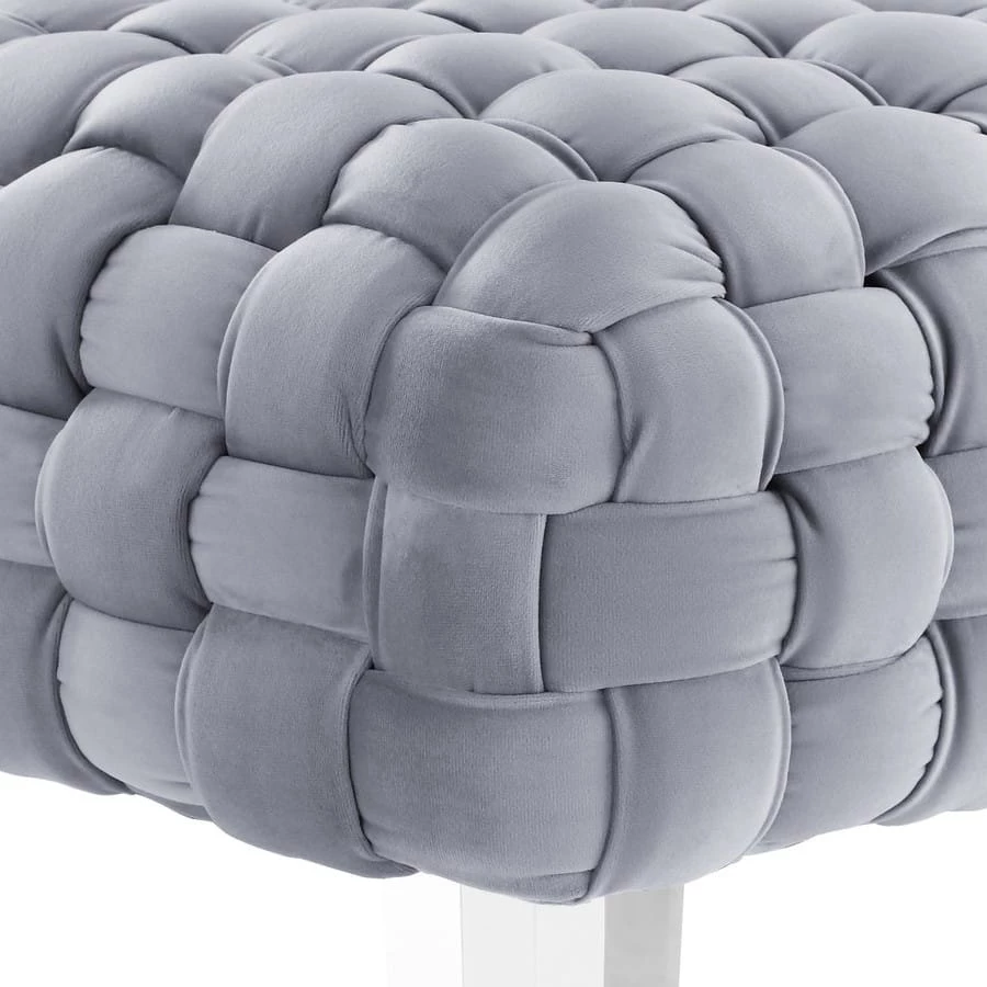 TOV SQUARE TUFT GRAY VELVET + ACRYLIC BENCH 3 TOV SQUARE TUFT GRAY VELVET + ACRYLIC BENCH