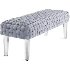 TOV SQUARE TUFT GRAY VELVET + ACRYLIC BENCH 7 TOV SQUARE TUFT GRAY VELVET + ACRYLIC BENCH
