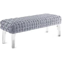 TOV SQUARE TUFT GRAY VELVET + ACRYLIC BENCH