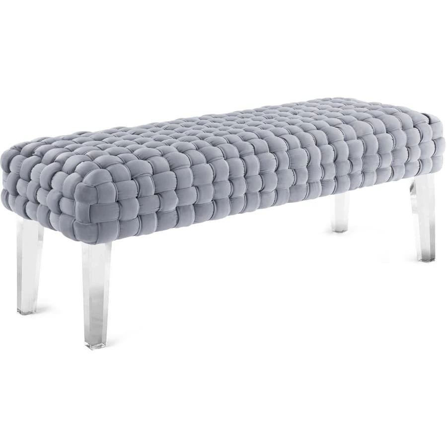 TOV SQUARE TUFT GRAY VELVET + ACRYLIC BENCH 1 TOV SQUARE TUFT GRAY VELVET + ACRYLIC BENCH